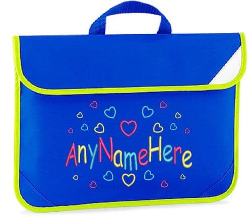 Hearts Girls design Book bag - available in choice of 5 colours.  Personalised.