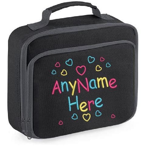 Hearts Girls design Lunch Bag with name embroidered.