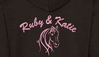Horse design  Embroidered Equestrian Hoodie with Owner & Horse Name Personalised.