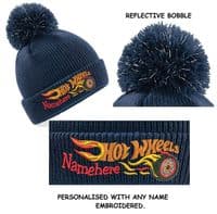 HOT WHEELS DESIGN WINTER KIDS BOBBLE HAT PERSONALISED EMBROIDERED WITH NAME!