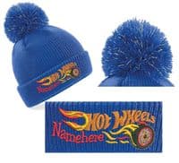 HOT WHEELS DESIGN WINTER KIDS BOBBLE HAT PERSONALISED EMBROIDERED WITH NAME!