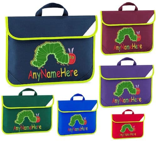 Hungry Caterpillar design Book bag - available in choice of 5 colours. Personalised.