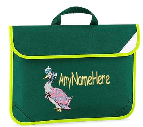 Jemima Puddle Duck design Book bag / Reading Folder available in choice of 5 colours Personalised.