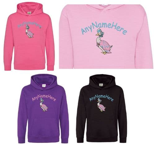 Jemima Puddle Duck Personalised Girls Embroidered Hoodie with any name.