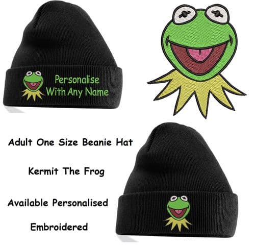 Kermit The Frog Beanie hat. Option to Personalise with any name.