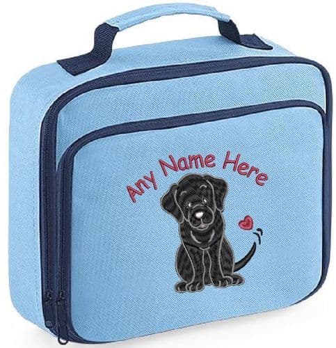 Labrador Cute design Lunch bag. Insulated. Embroidered with any name.
