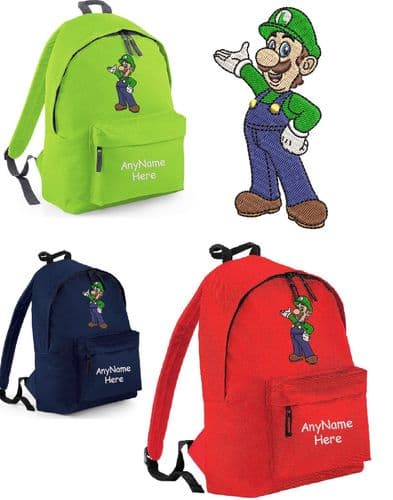LUIGI (from Super Mario)  DESIGN RUCKSACK,BACKPACK EMBROIDERED WITH ANY NAME
