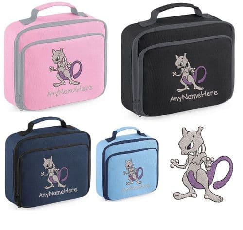 Mewtwo from Pokemon design Lunch Bag Personalised with any name Embroidered.