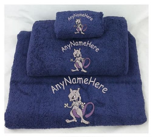 Mewtwo (Pokemon) Personalised Embroidered Towel set Choice of sizes & Colours