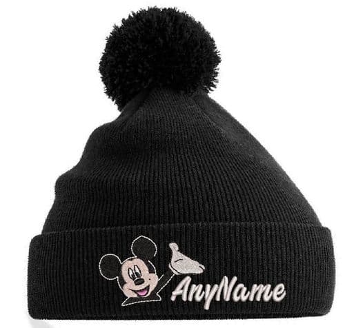 Mickey Mouse Embroidered Bobble Hat Personalised with Name Adult Size
