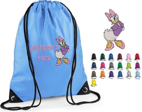 PERSONALISED DAISY DUCK DESIGN EMBROIDERED DRAWSTRING BAG PE SWIM BAG any name