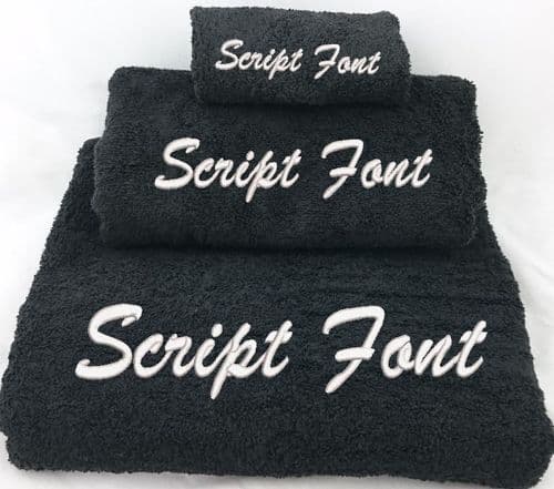 Personalised Embroidered Black Towel set. Choice of Bale size. With any Name .