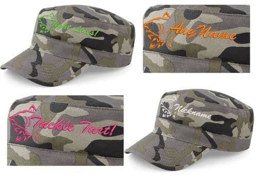 Personalised Embroidered Carp Head design Fishing Cap Camouflage