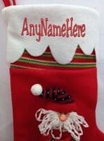 Personalised Embroidered Christmas stocking. 3 design choices Santa, Snowman or Reindeer.