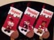 Personalised Embroidered Christmas stocking. 3 design choices Santa, Snowman or Reindeer.