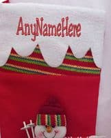 Personalised Embroidered Christmas stocking. 3 design choices Santa, Snowman or Reindeer.