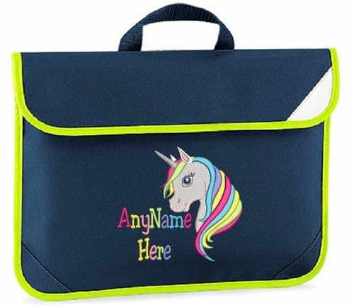 Personalised Embroidered Kids book bag - Rainbow Unicorn design with any Name.