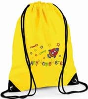 PERSONALISED KIDS Space Rocket & Stars DESIGN EMBROIDERED DRAWSTRING BAG PE BAG.
