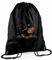 PERSONALISED KIDS Space Rocket & Stars DESIGN EMBROIDERED DRAWSTRING BAG PE BAG.