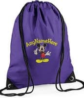 PERSONALISED MICKEY MOUSE DESIGN EMBROIDERED DRAWSTRING BAG PE SWIM BAG any name