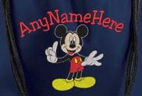 PERSONALISED MICKEY MOUSE DESIGN EMBROIDERED DRAWSTRING BAG PE SWIM BAG any name