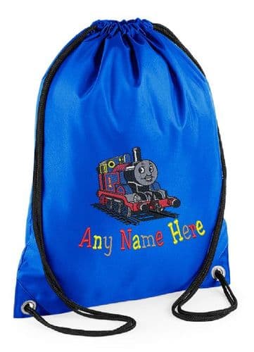 PERSONALISED THOMAS TANK ENGINE DESIGN EMBROIDERED DRAWSTRING BAG PE SWIM BAG any name