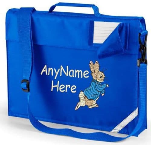 Peter Rabbit Embroidered book bag with shoulder strap. Personallised with any name.