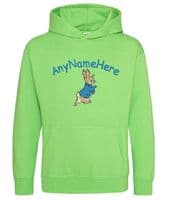 Peter Rabbit Personalised Childs Embroidered Hoodie with any name.