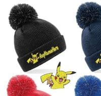 PIKACHU Character (from Pokemon) WINTER KIDS BOBBLE HAT PERSONALISED EMBROIDERED WITH NAME!