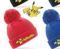 PIKACHU Character (from Pokemon) WINTER KIDS BOBBLE HAT PERSONALISED EMBROIDERED WITH NAME!