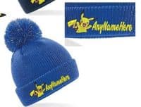 PIKACHU Character (from Pokemon) WINTER KIDS BOBBLE HAT PERSONALISED EMBROIDERED WITH NAME!