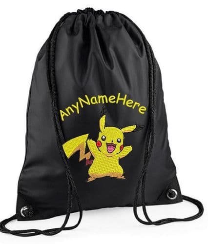 PIKACHU POKEMON DESIGN PERSONALISED EMBROIDERED DRAWSTRING BAG PE KIT BAG SWIM