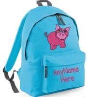 Pretty Pink Pig design Rucksack/Backpack (with any name).