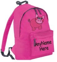Pretty Pink Pig design Rucksack/Backpack (with any name).