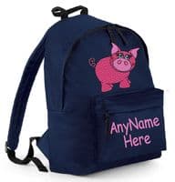 Pretty Pink Pig design Rucksack/Backpack (with any name).