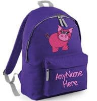 Pretty Pink Pig design Rucksack/Backpack (with any name).