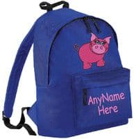 Pretty Pink Pig design Rucksack/Backpack (with any name).