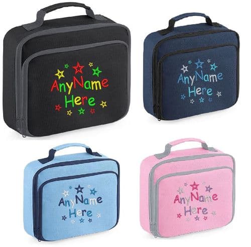 Random Star design Lunch Bag with name embroidered.