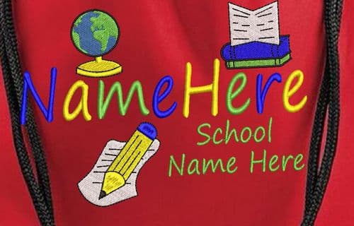 School Lesson Subjects Design Drawstring bag personalised with any name.