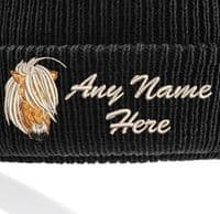 SHETLAND PONY DESIGN WINTER KIDS BOBBLE HAT PERSONALISED EMBROIDERED WITH NAME!