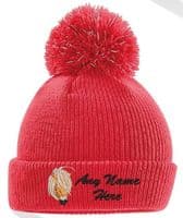 SHETLAND PONY DESIGN WINTER KIDS BOBBLE HAT PERSONALISED EMBROIDERED WITH NAME!