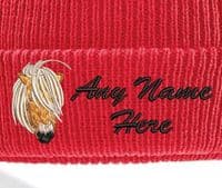 SHETLAND PONY DESIGN WINTER KIDS BOBBLE HAT PERSONALISED EMBROIDERED WITH NAME!