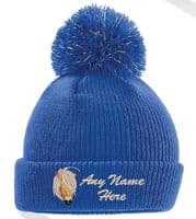 SHETLAND PONY DESIGN WINTER KIDS BOBBLE HAT PERSONALISED EMBROIDERED WITH NAME!