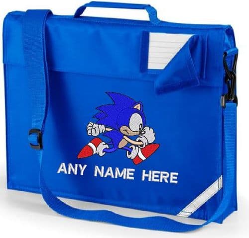 Sonic Hedgehog Embroidered book bag with shoulder strap. Personalised with any name.