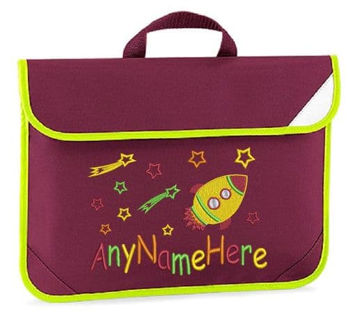 Space Rocket & Stars Bright colours design Book bag / Reading Folder with name.