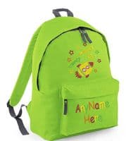 SPACE ROCKET & STARS IN BRIGHT COLOURS design Rucksack/Backpack with any name