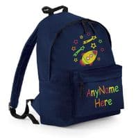 SPACE ROCKET & STARS IN BRIGHT COLOURS design Rucksack/Backpack with any name