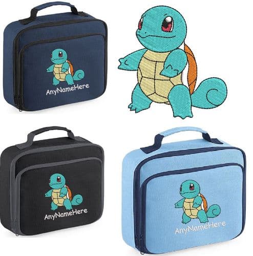 Squirtle from Pokemon design Lunch Bag Embroidered with any name.