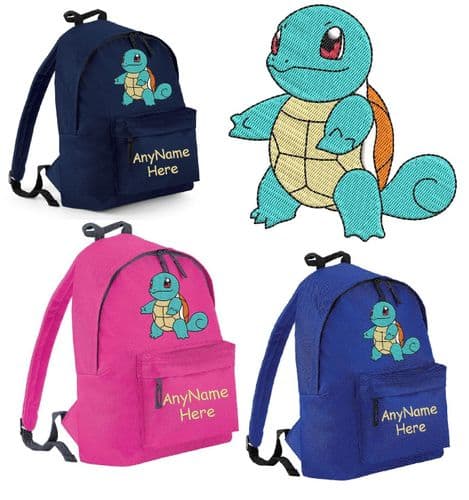 SQUIRTLE (FROM POKEMON) DESIGN RUCKSACK BACKPACK  EMBROIDERED WITH ANY NAME