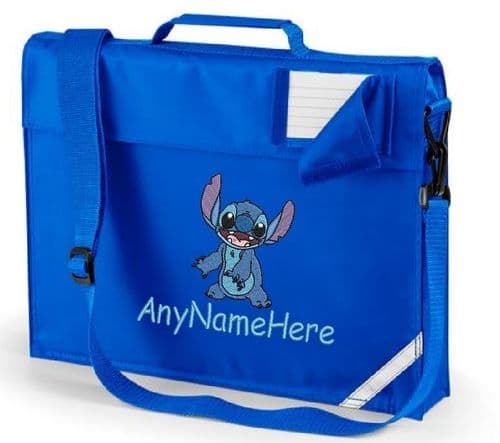 Stitch Embroidered book bag with shoulder strap. Personalised with any name.